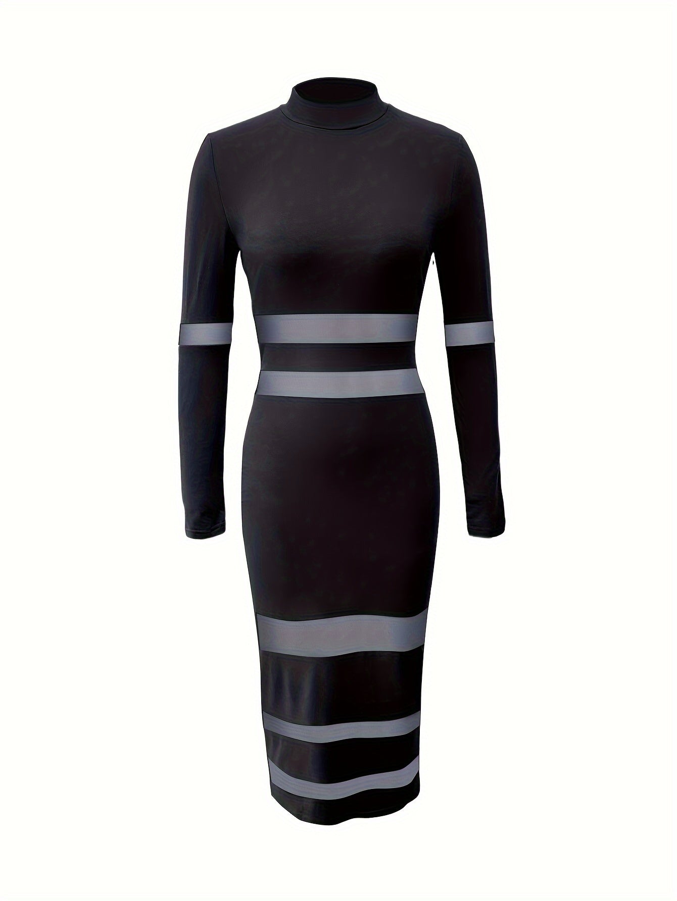 Mesh Panel Long Sleeve Slim Dress