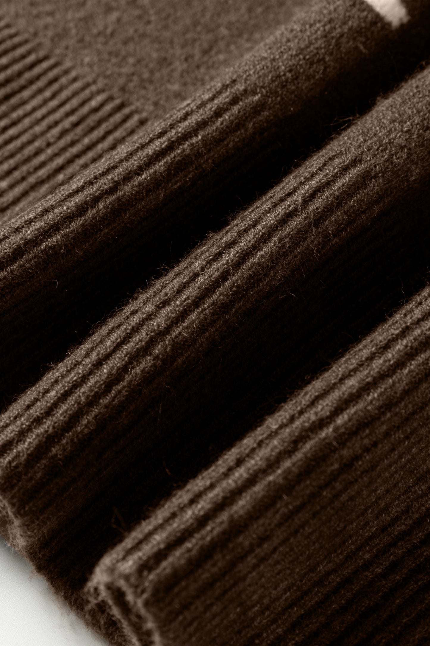 Coffee Dotted Print Ribbed Edge Knit Sweater