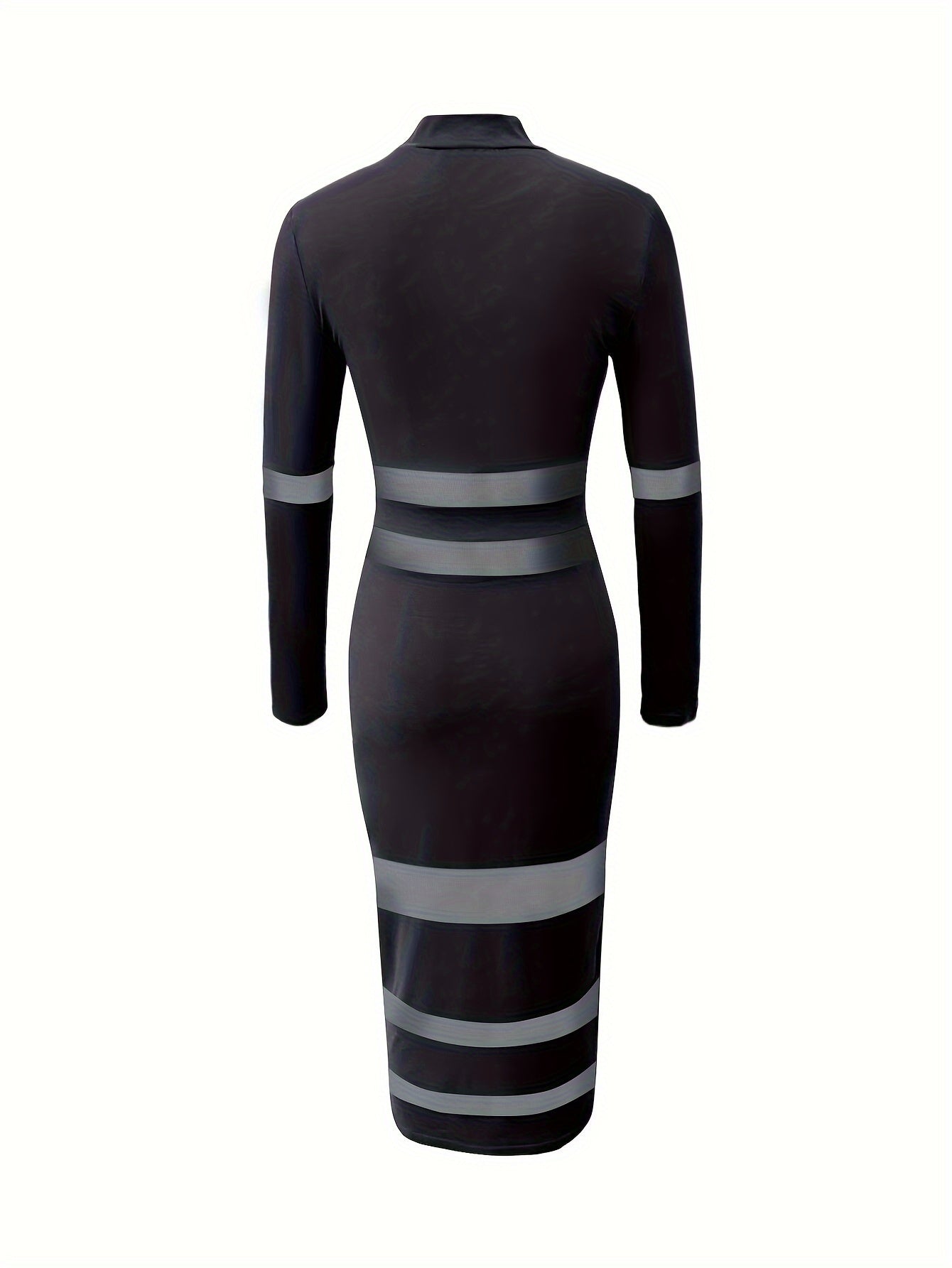Mesh Panel Long Sleeve Slim Dress