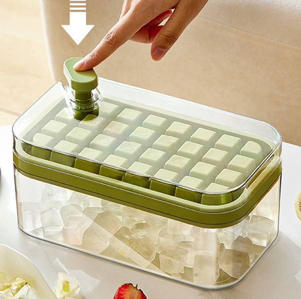One-button Press Ice Cube Maker With Storage Box and Lid