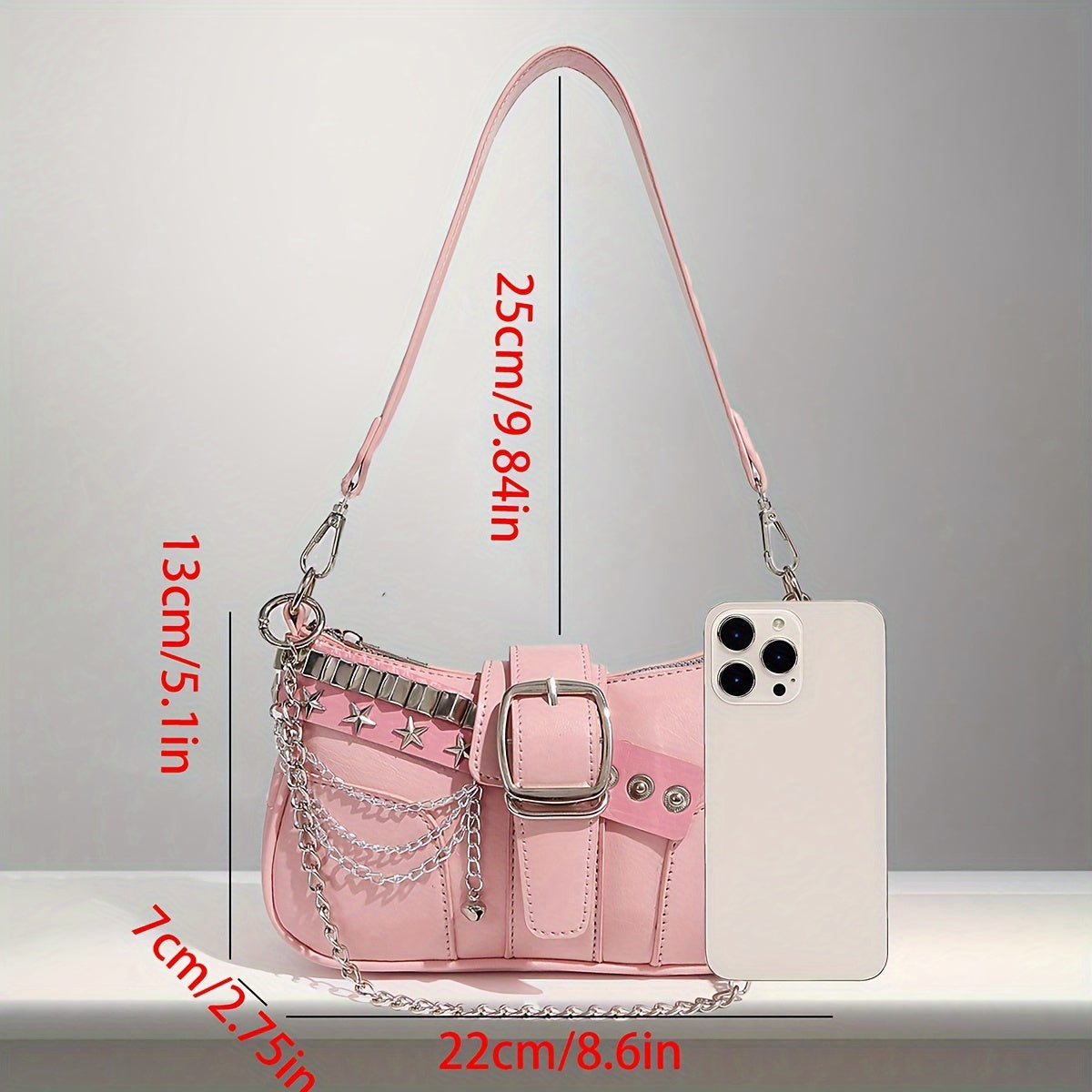 Mini Shoulder Bag with Punk Flair with Magnetic Closure