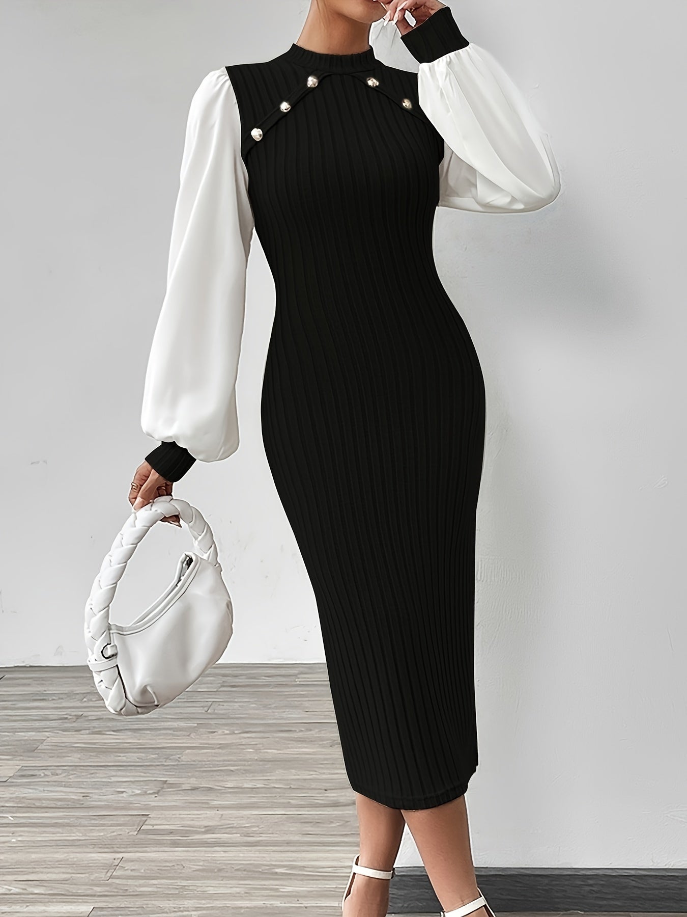 Women's Elegant Half-Turtleneck Long Sleeve Dress