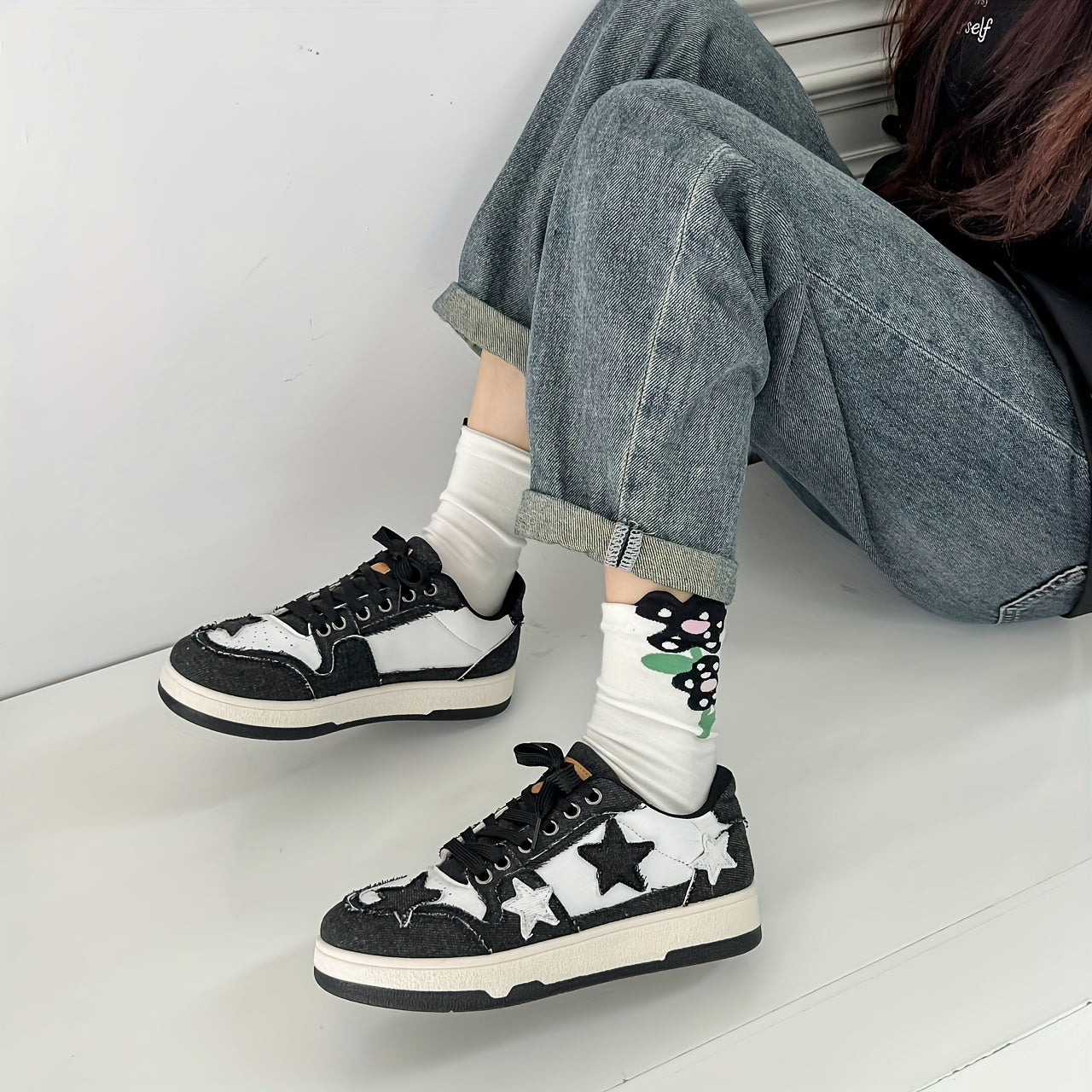 Women's Pink Star-Patterned High-Top Sneakers