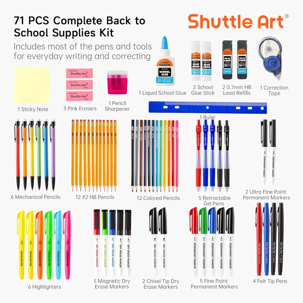 71 Pack School Supplies Kit