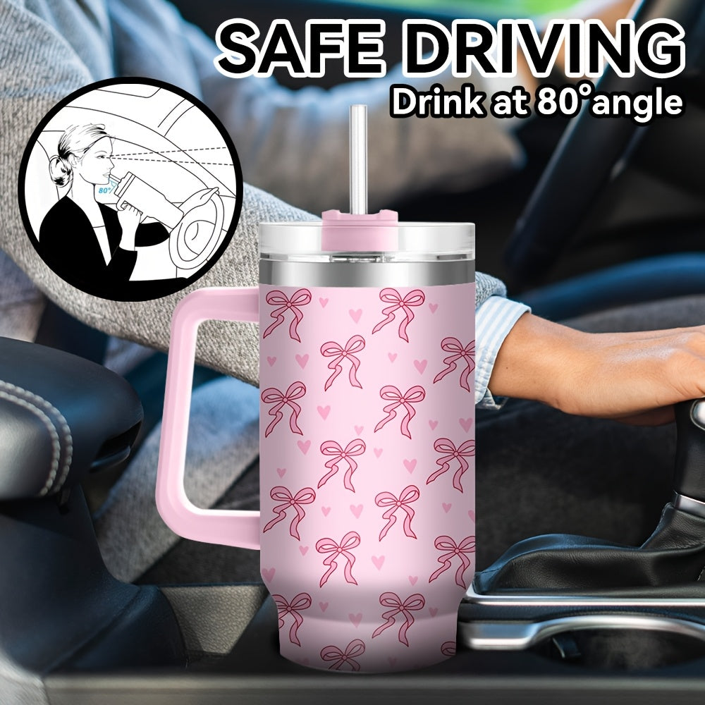 40oz Pink Bow Print Stainless Steel Insulated Tumbler
