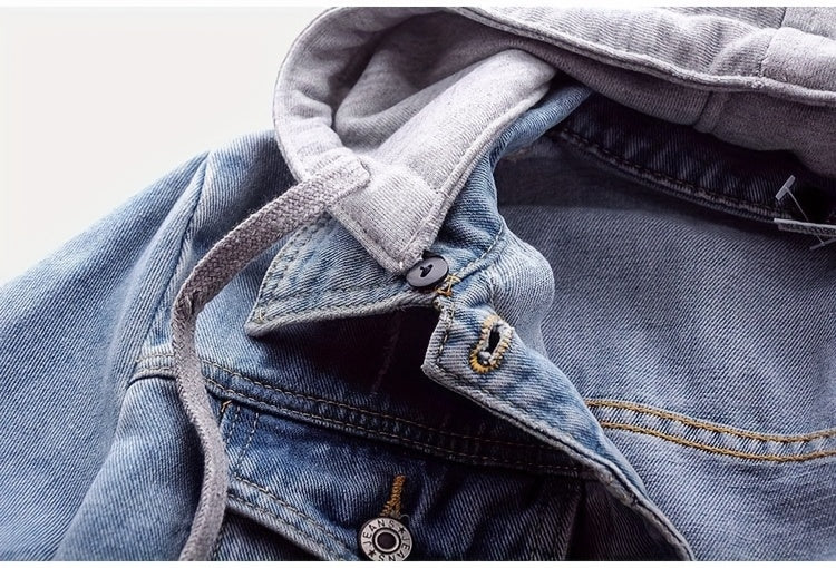 Women's Long Sleeve Denim Jacket with Removable Hood