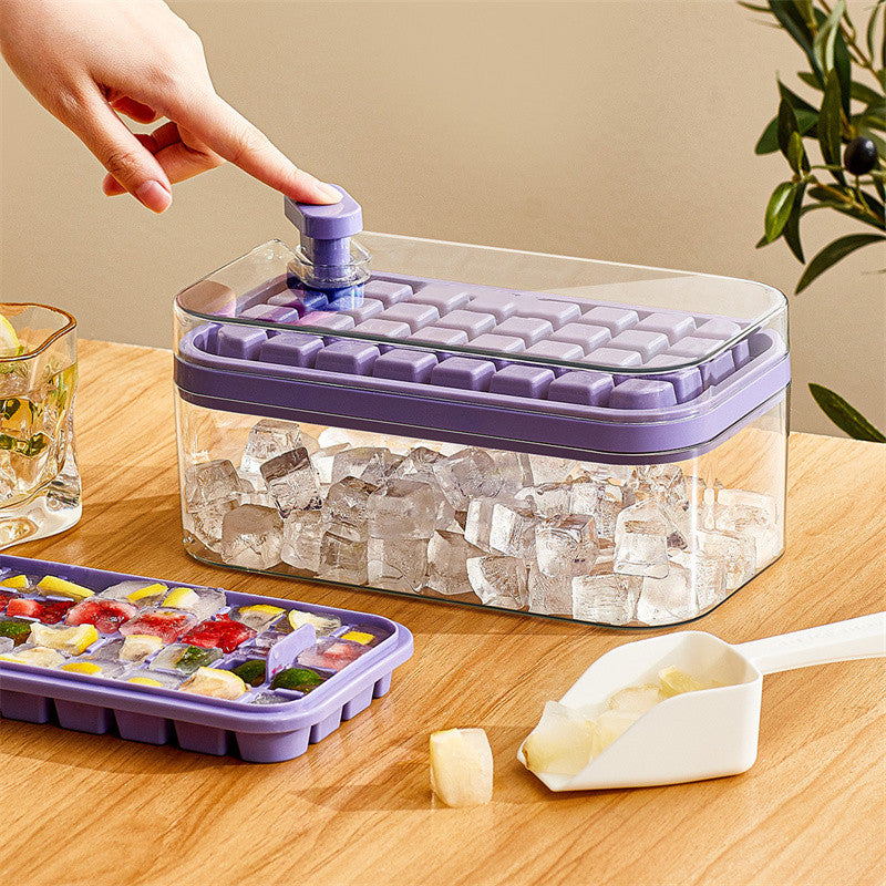One-button Press Ice Cube Maker With Storage Box and Lid