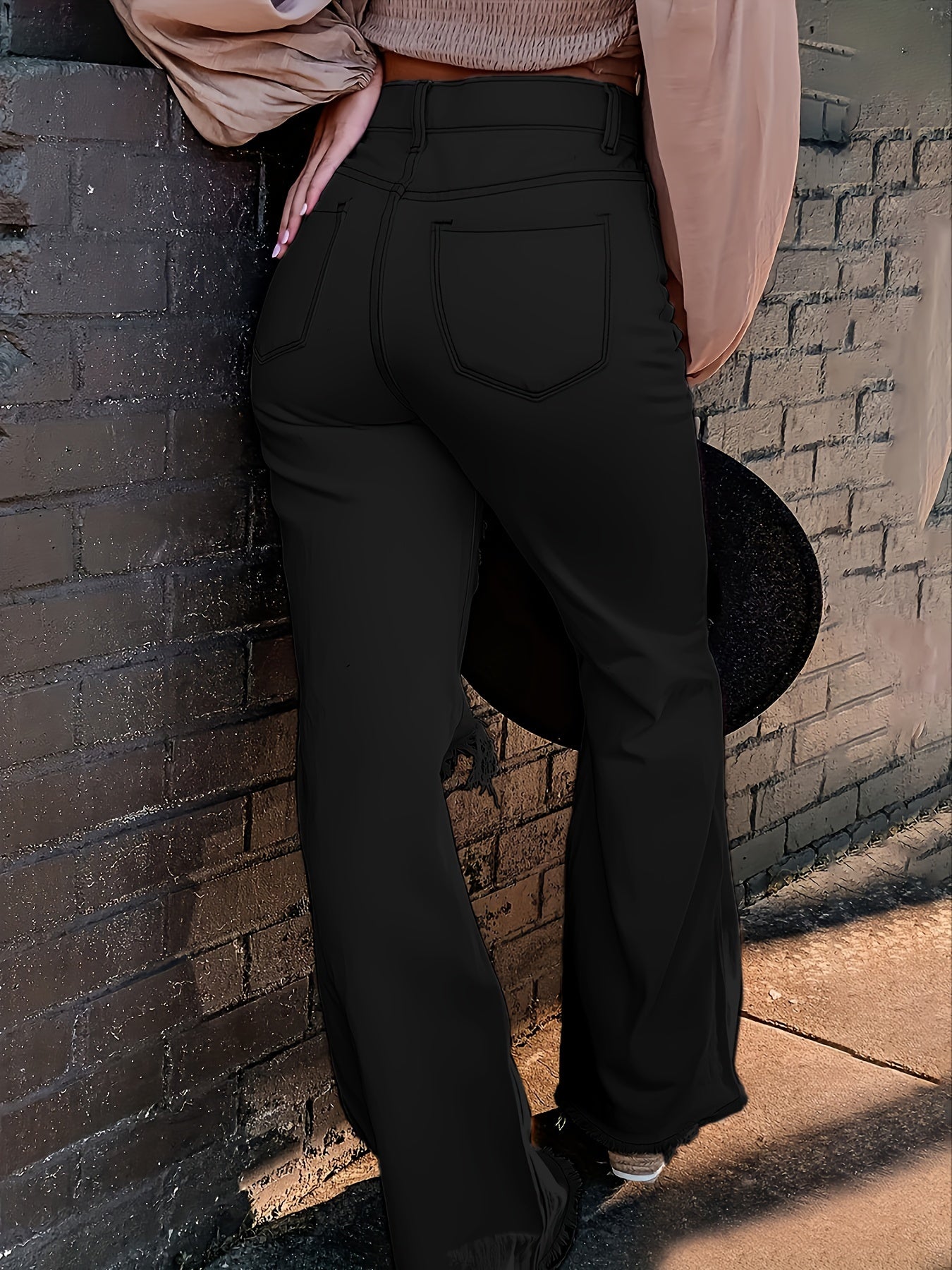 Women's Sexy Ripped Flare Jeans with Single Breasted Button Closure