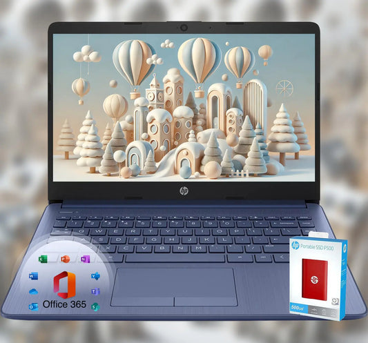 HP 14 Indigo Blue Laptop • School Edition with Microsoft 365 • Quad-Core Intel • 8GB RAM • 1600GB Hybrid Storage • Win 11