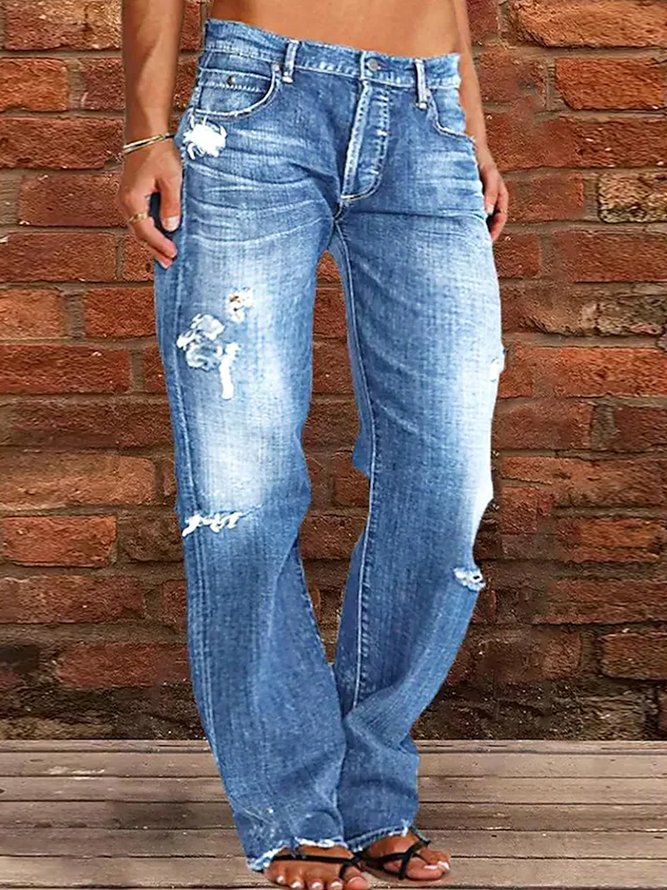 Women's Loose Wide Ripped Leisure Jeans