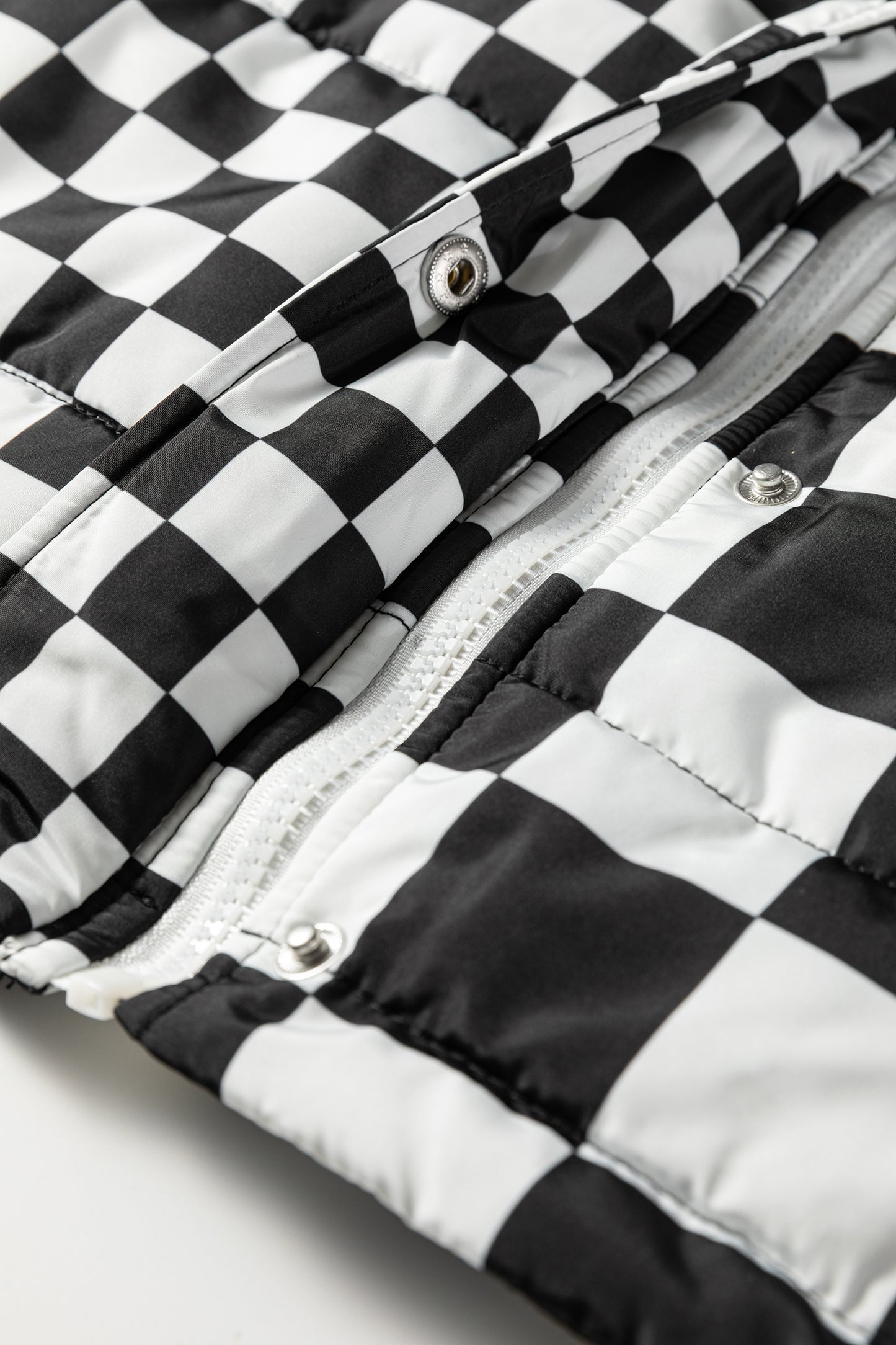 Black Double Checked Stand Collar Cropped Puffer Vest