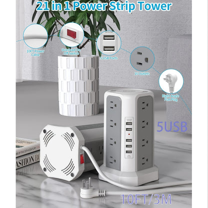 LEVEL 4 Upgraded 16 AC Outlets Power Strip Tower with USB/USB C Port