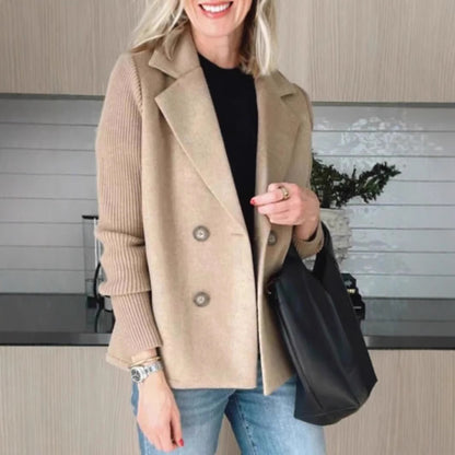 Women's Double Breasted Knitted Sleeves Lapel Jacket