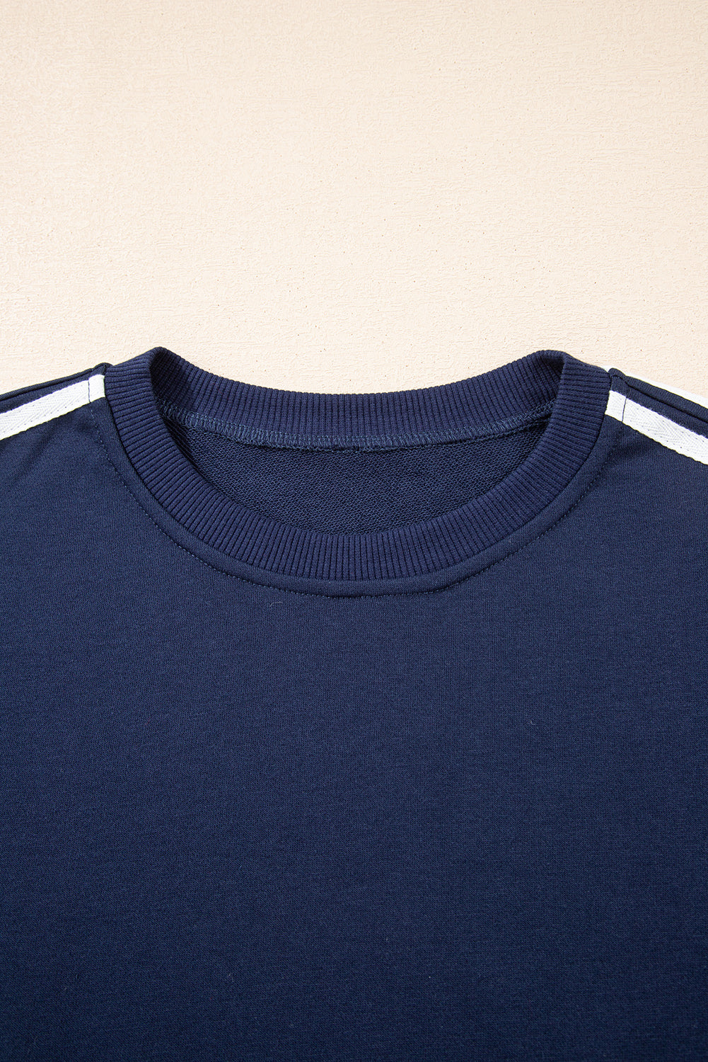 2pcs Dirty Blue Varsity Striped Detail Crewneck Pullover Elastic Sweatpants