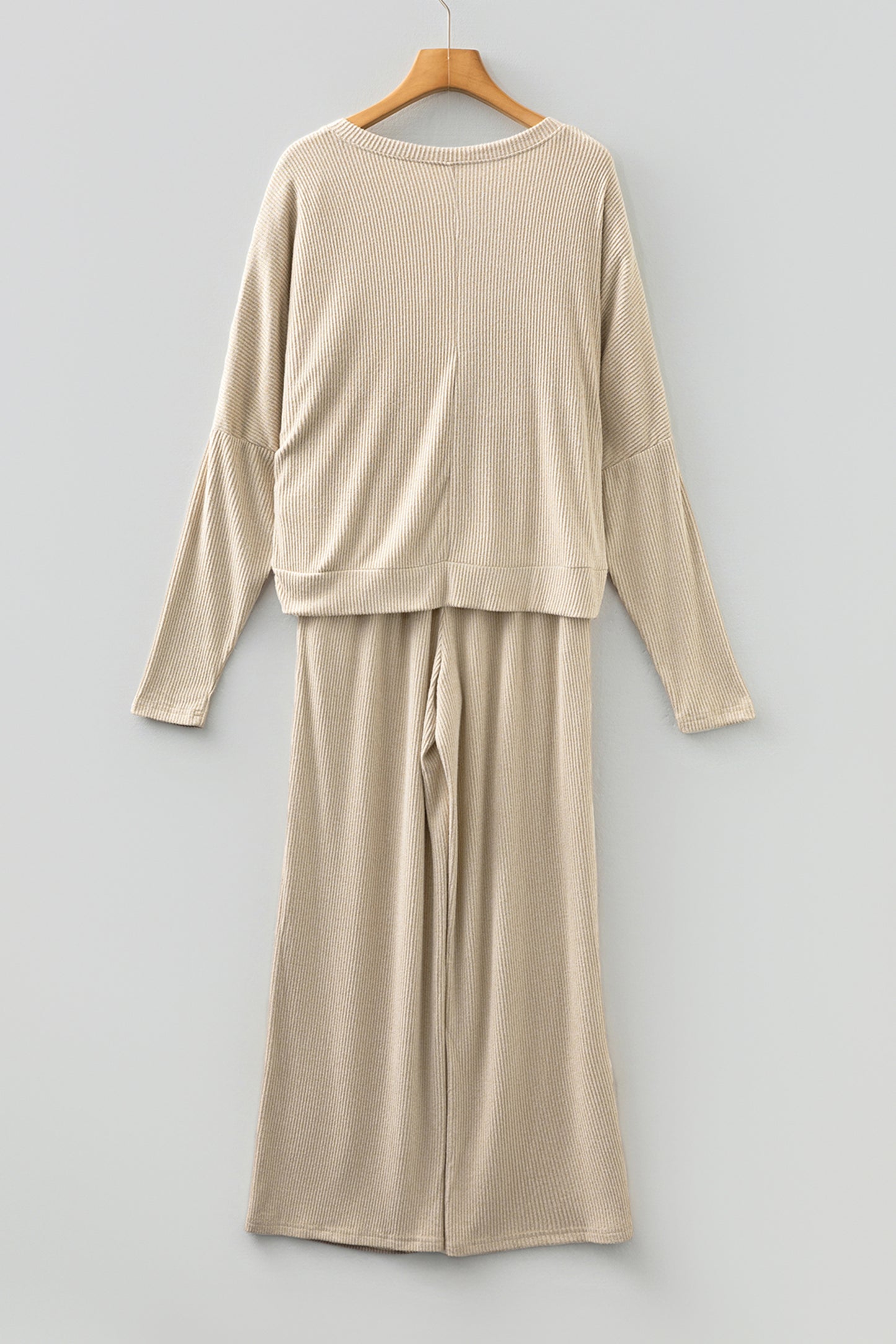 2pcs Jet Stream 3D Ribbed V Neck Pullover Drawstring Pants Lounge Set