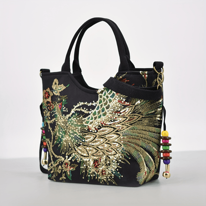 Fashion Satchel Retro Style Embroidered Satchel Bag with Removable Strap