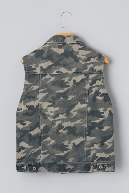 Gilet en jean treillis camouflage vert