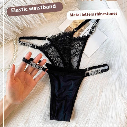 LOVE Rhinestone Letters T-back Lace Underwear