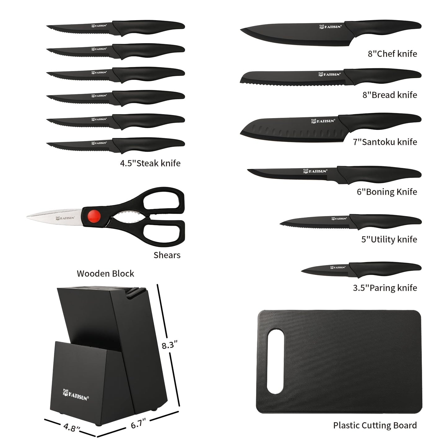 16 Pieces German Knife Stainless Steel Kitchen Block Set with Cutting Board and Sharpener