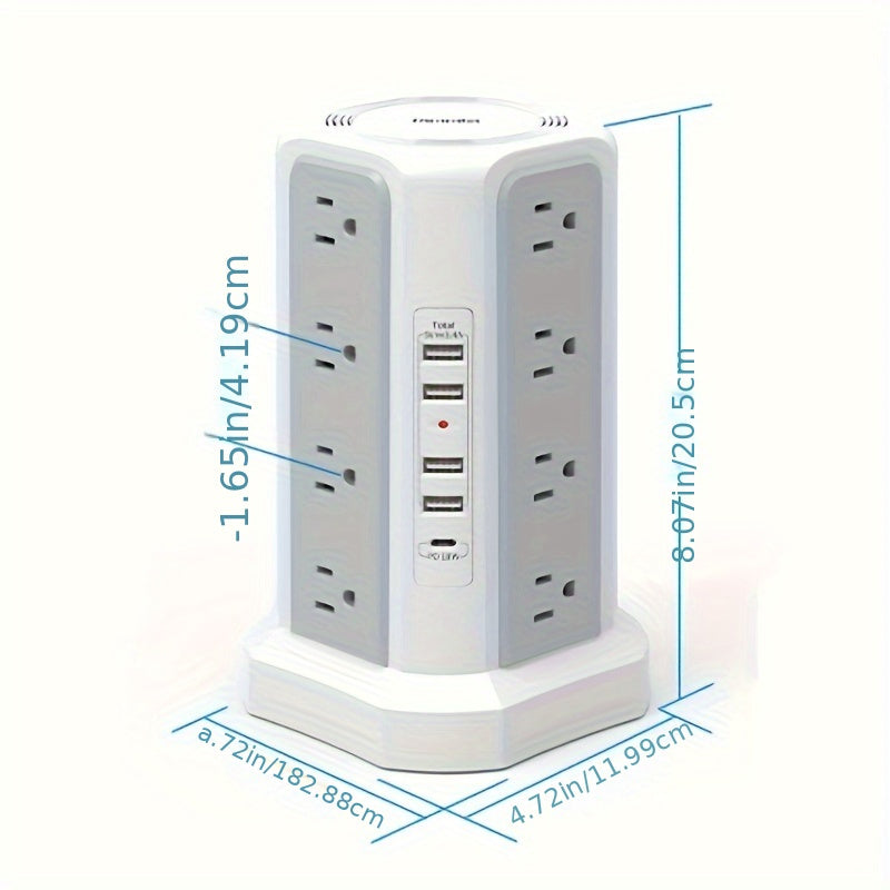 LEVEL 4 Upgraded 16 AC Outlets Power Strip Tower with USB/USB C Port