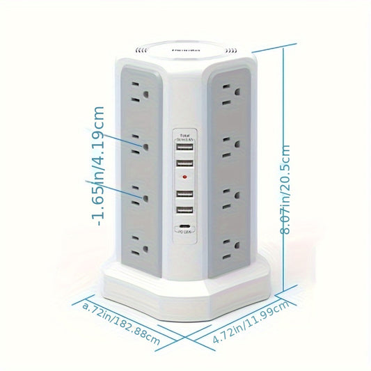 LEVEL 4 Upgraded 16 AC Outlets Power Strip Tower with USB/USB C Port