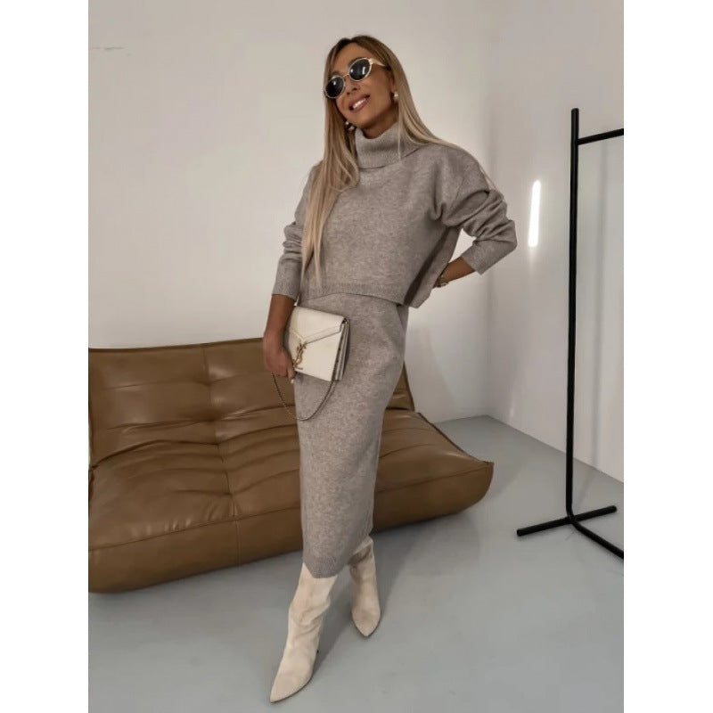 2pcs Women's Lazy Style Knitwear Elegant Skirt Set