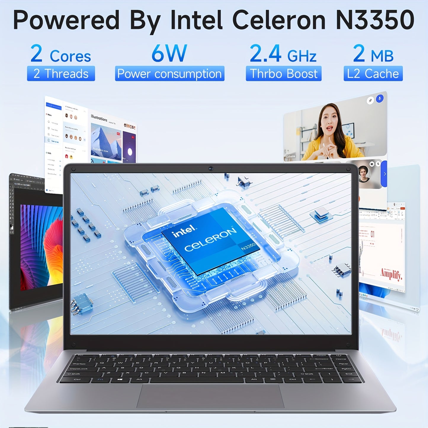 14 Inch Ultra-thin Business Full HD Display Laptop with Intel Intel Celeron Processor N Series, Apollo Lake N3350, 1980 HD Resolution, 6GB LPDDR4 RAM 320GB SSD Lightweight Portable Laptop, Gift for Family And Frien