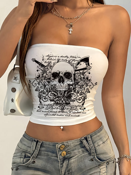 Y2K-Inspired Skull Print Crop Top