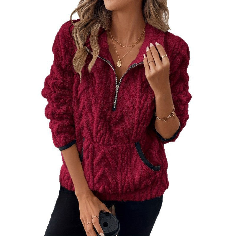 Women's Half-open Collar Plush Sweater
