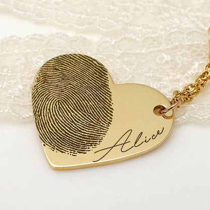 Personalized Engraved Fingerprint Custom Heart Necklace