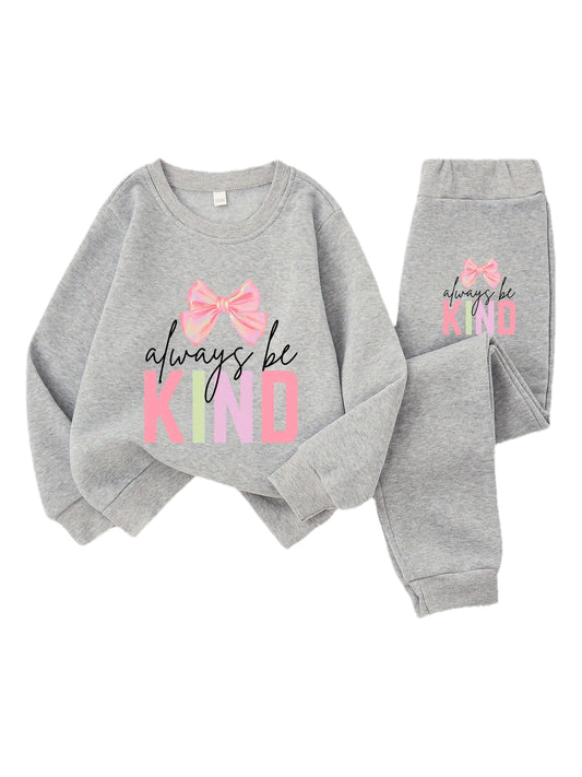 Always Be Kind with Bow Girls' Fashion Hoodie Set