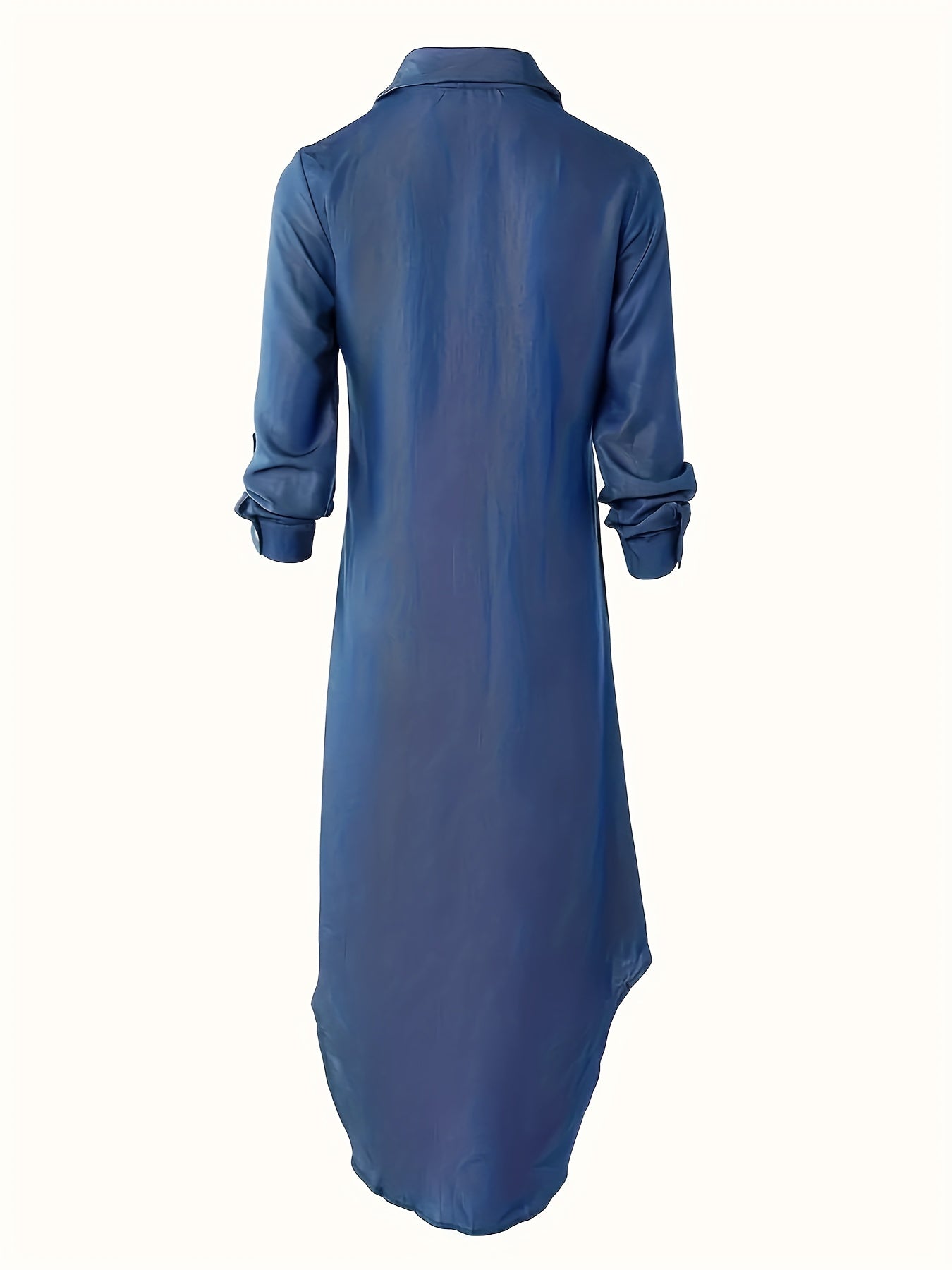 Elegant Women's Long Shirt Dress with Button-Up Collar