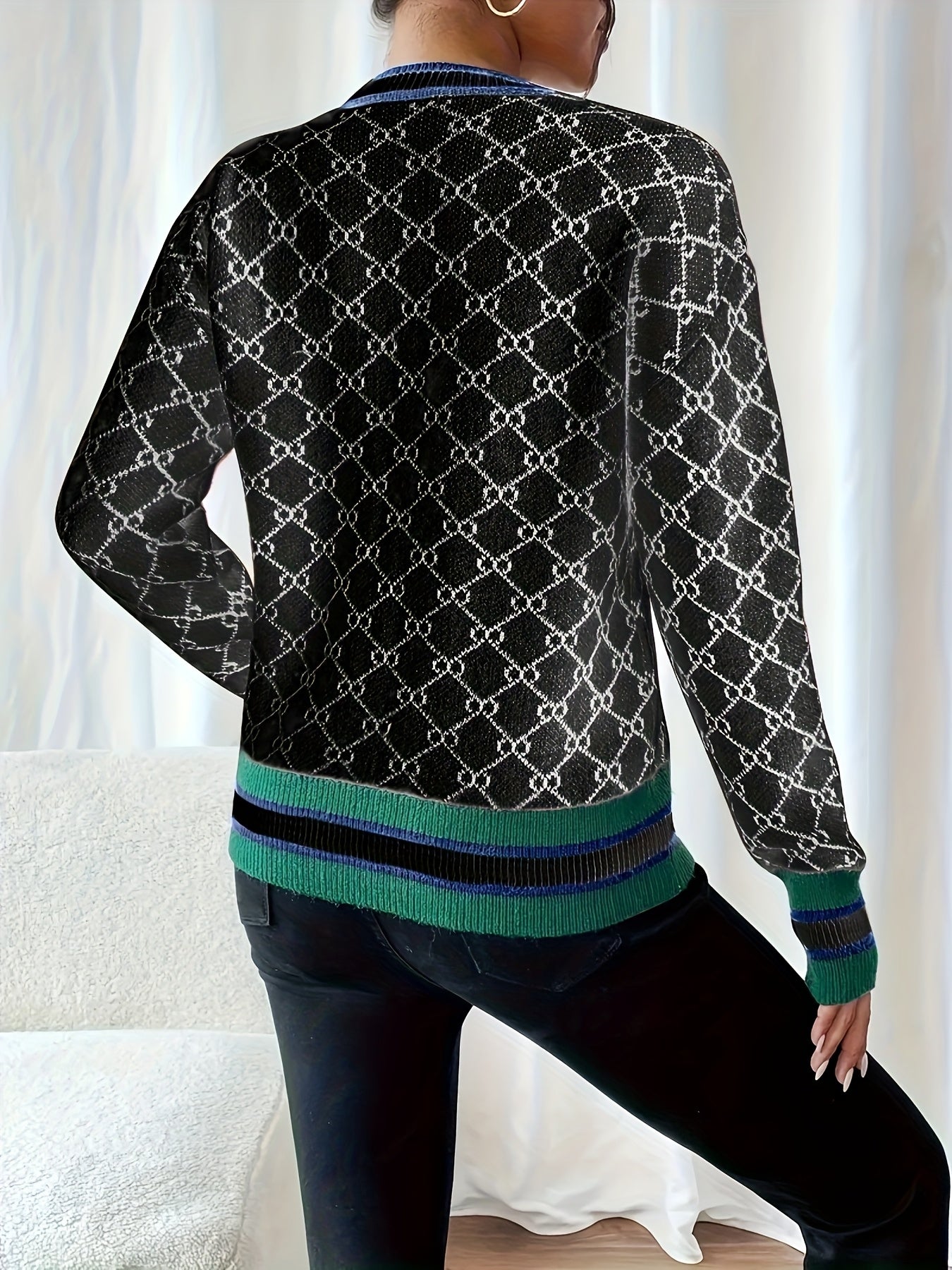 Women's Pink Elegant Geometric Sweater