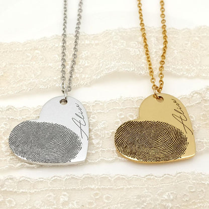 Personalized Engraved Fingerprint Custom Heart Necklace
