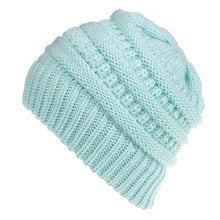 Women's Mixed Color Knitted Wool Ponytail Hat