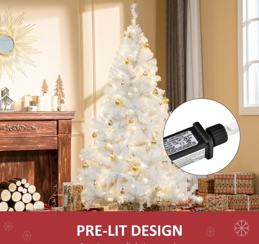 6ft Pre Lit White Christmas Tree with Metal Stand 250 Warm White LED Tips