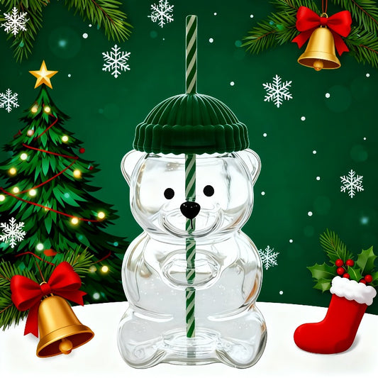 20 oz Cute Bear Glass Cup with Straw