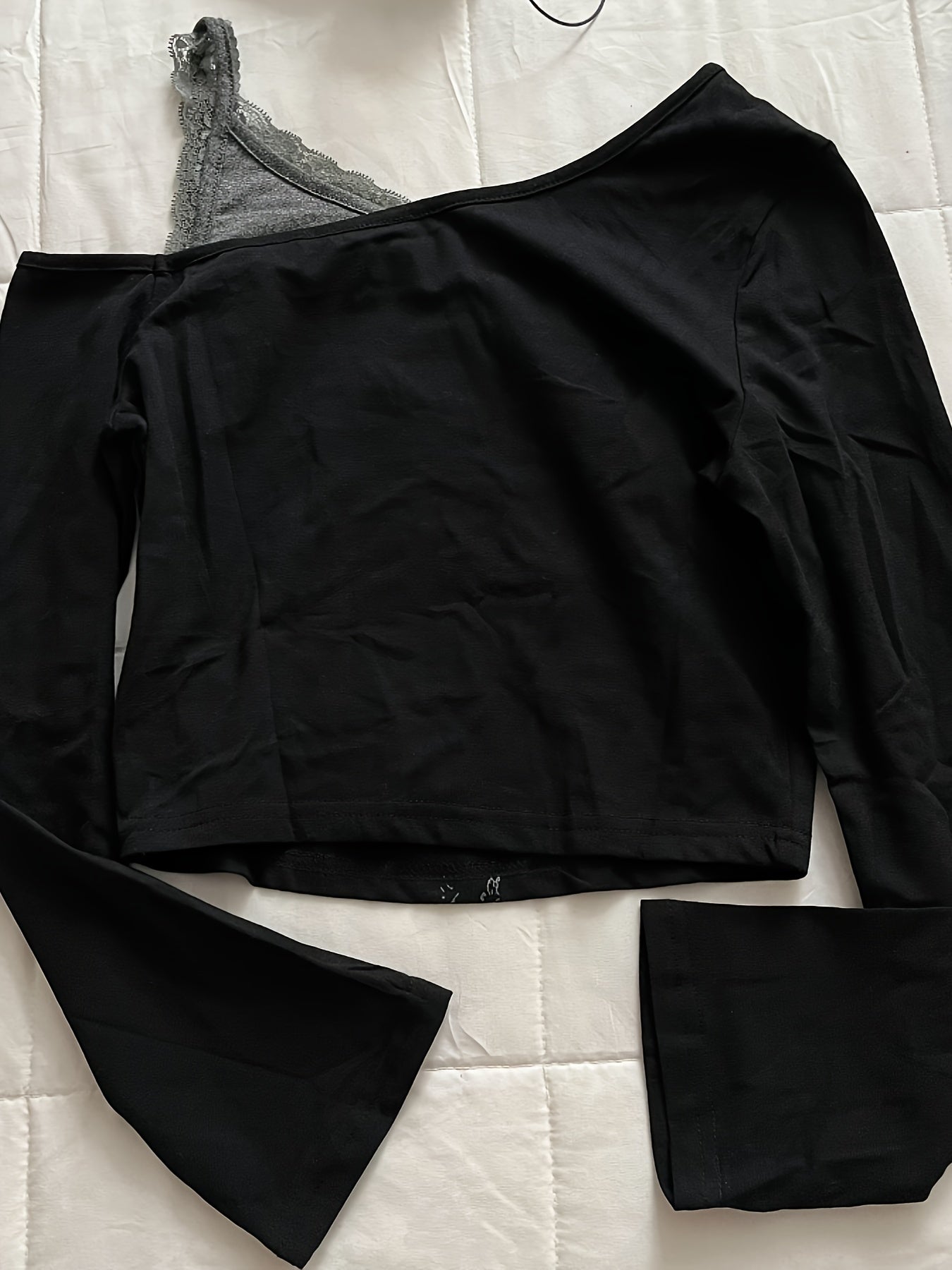 Y2K Off-Shoulder Long Sleeve T-Shirt with Sun,Moon and Stars