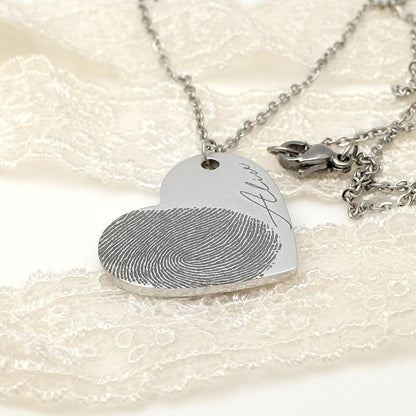 Personalized Engraved Fingerprint Custom Heart Necklace
