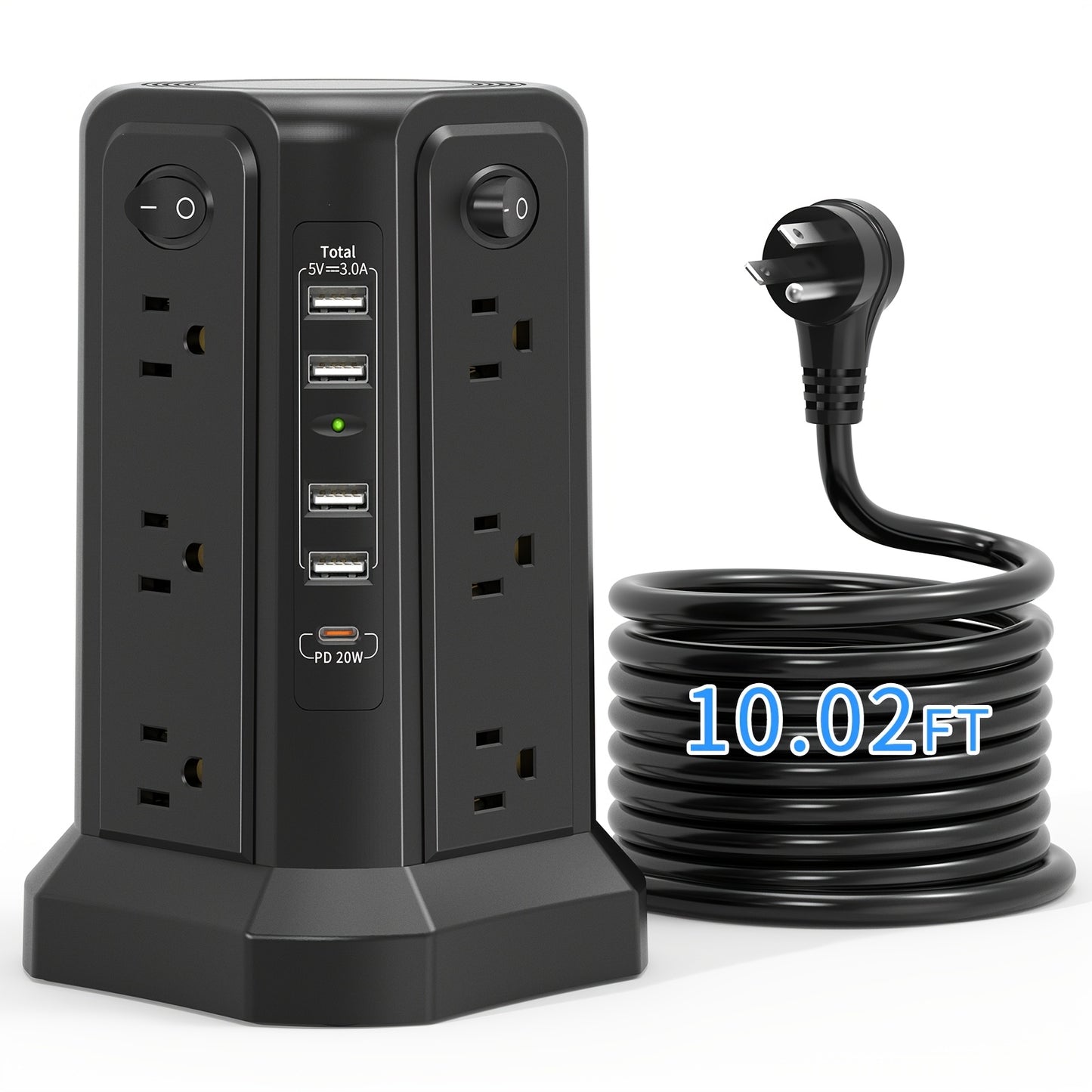 LEVEL 4 Upgraded 16 AC Outlets Power Strip Tower with USB/USB C Port