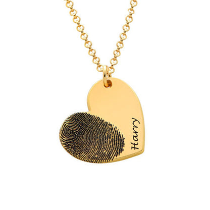 Personalized Engraved Fingerprint Custom Heart Necklace