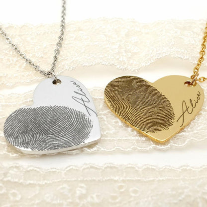 Personalized Engraved Fingerprint Custom Heart Necklace