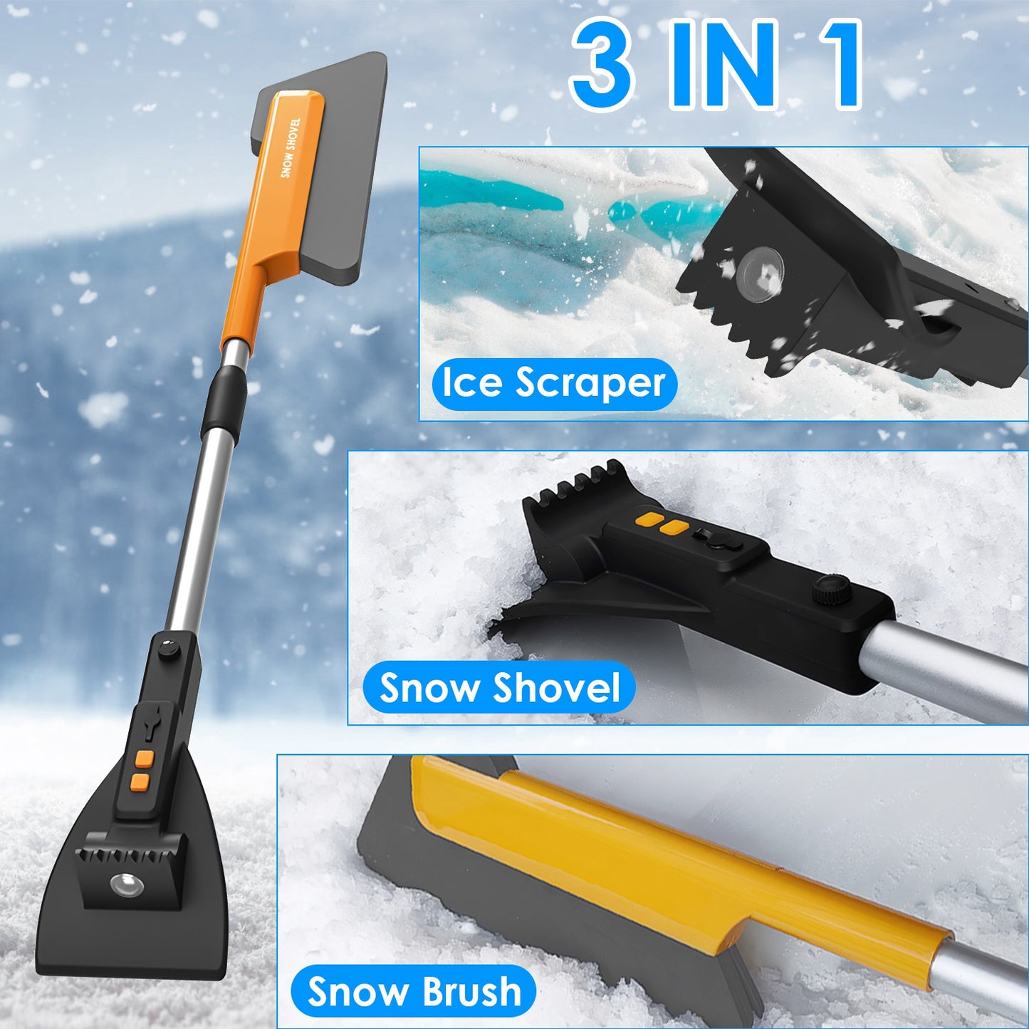 3 In 1 Windshield Ice Scraper with Lights