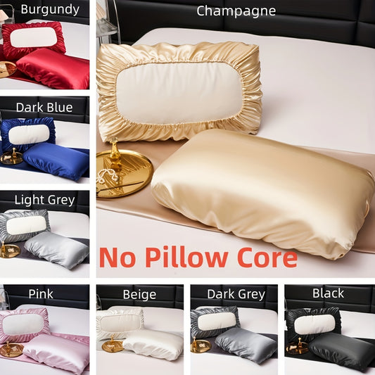 2pcs Soft And Breathable Satin Pillowcase With Elastic Cord