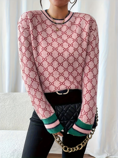 Women's Pink Elegant Geometric Sweater