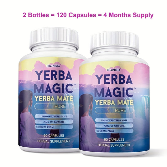 60 Capsules (1 Month Supply) - Natural Yerba Mate Energy Booster with B Vitamins,