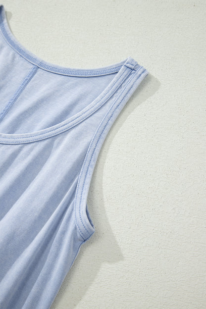 Mini-robe sans manches à col en U et taille élastique, délavage minéral bleu Ashleigh