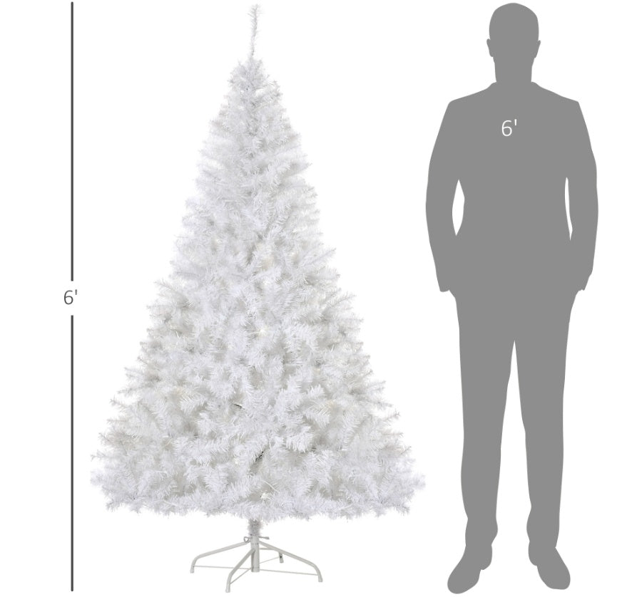6ft Pre Lit White Christmas Tree with Metal Stand 250 Warm White LED Tips