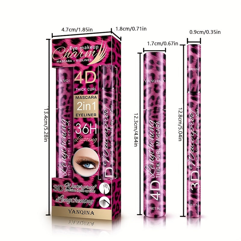 4D Fiber Leopard Waterproof Black Mascara + Eyeliner Pen Set