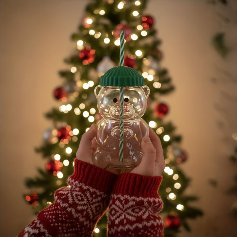 20 oz Cute Bear Glass Cup with Straw